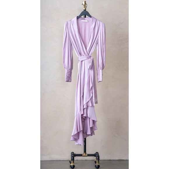 Zimmermann Silk Wrap Midi Dress Lilac Pastel Tie Waist - Picture 6 of 6